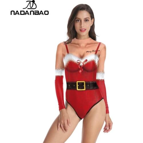 NADANBAO Women One Piece Long Sleeves Swimsuit Christmas Cosplay Sexy Dead Reservoir Water Style Bodysuit Bathing Suit Swim Wear