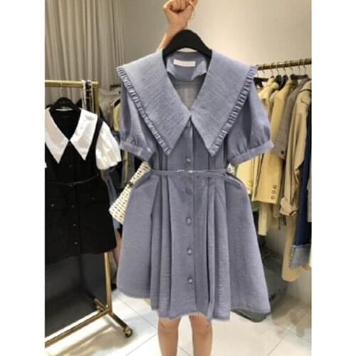 Retro Womens Single-breasted Dress Short Sleeve Slim Women Mini Dress Vestidos