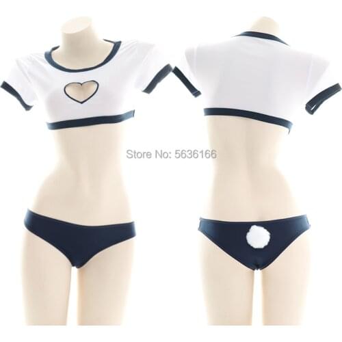 Women Sexy Lingerie Set Anime Cosplay Costume Japanese School girl Roleplay Lovely rabbit Uniforme Erotic Top panty