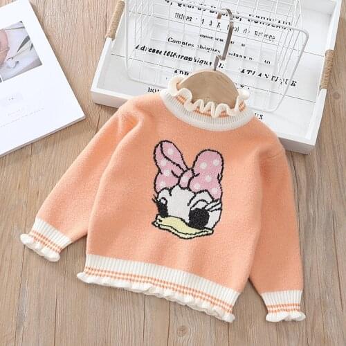 Jargazol Winter Baby Girls Christmas Sweaters Cartoon Duck Embroidery Cute Toddler Girl Tops Fall Children Clothes Pullover