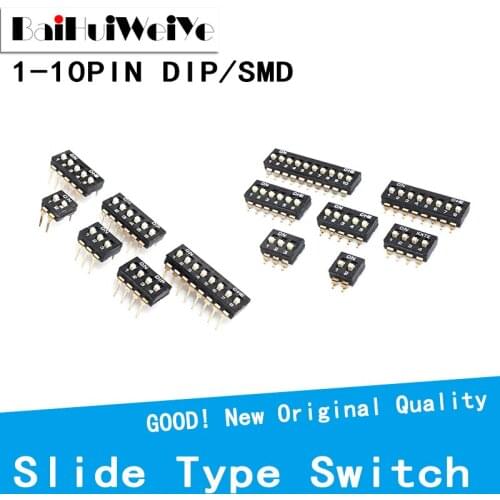 10PCS DIP SMD SMT Slide Type Switch 1P 2P 3P 4P 5P 6P 8P 10P 2.54mm Position Way DIP Black Pitch Toggle Switch Black Snap Switch