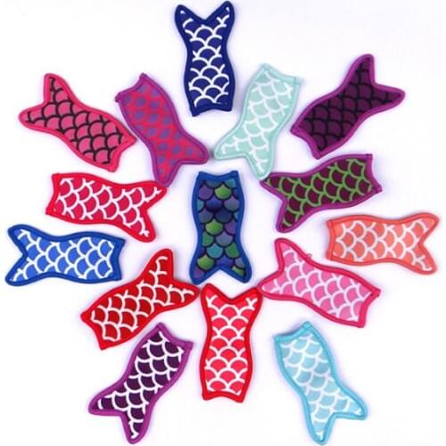 200pcs/lot Wholesale Blanks Mermaid Printing Neoprene Popsicle Holder Ice Cooler Case Ice Lolly mix 15 colors