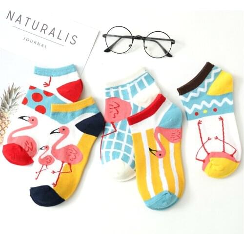 5pairs/lot New Cotton Flamingo Socks Women Colorful Harajuku Funny Flamingo Women Kawaii Happy Comfortable Motion Sock