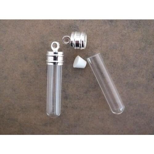 6mm small tube Miniature Wishing Bottle Glass clear tube Perfume essential oil charm vial pendant SCREW CAP 34x6mm