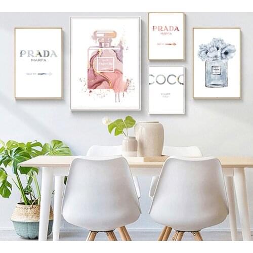 Abstract Canvas Painting Nordic Perfume Pink Blue Peony Posters Print Quote Wall Art Pictures For Bedroom Living Room Home Decor