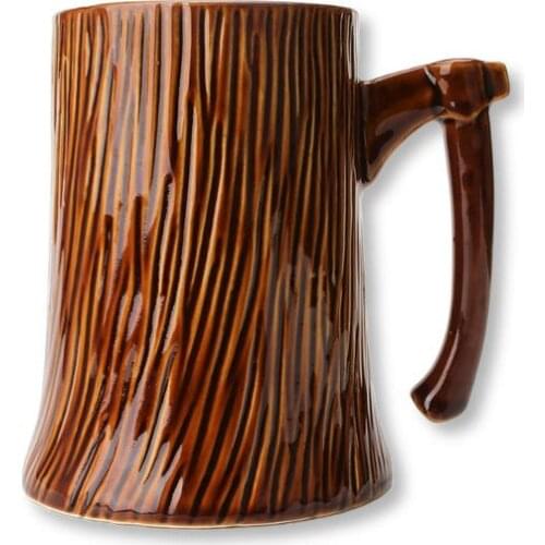 Large Axe Handle Ceramic Coffee Mug Retro Stump Drinking Cup Big Novelty Coffee Mug 600ML Festival Gift For Home Decoration