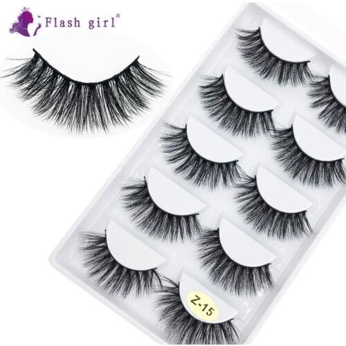 Flash Girl Z-15 long and wispy 5 pairs mink natural false eyelashes