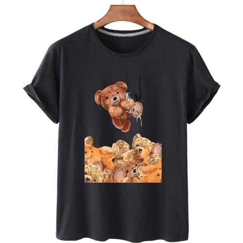 Clip Doll Cute Bear Print Cotton Short-sleeved O-neck Loose Casual Top T-shirt Female Oversized T-shirt For Men And Women S-3XL