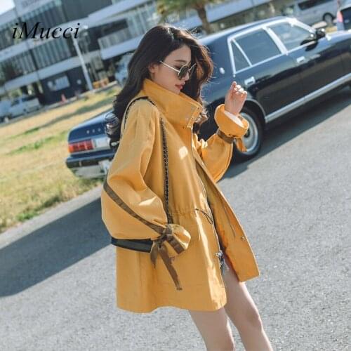 IMucci Women Fashion Long Trenchcoat Solid Adjustable Waist 2020 Korean Coats Females Causal Loose Zipper Design Windbreaker