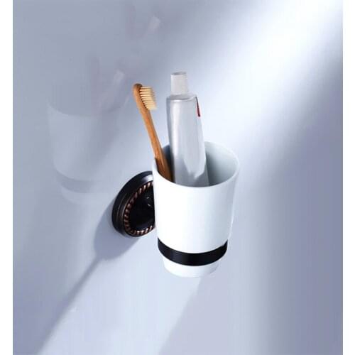 Ceramic Toothbrush Toothpaste Holder Black Vintage Bathroom Single Tumbler Cup Holders Wall Mounted Antique Bathroom Accessories