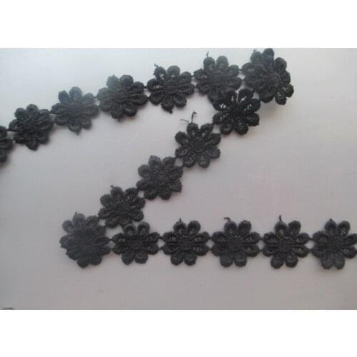 New 5 yards / 2.5 cm wide black sun flower pattern lace embroidery lace DIY decoration
