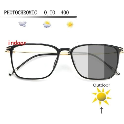 Square Photochromic Finished Myopia Glasses Photosensitive Chameleon Anti-glare Change Color Lens Prescription Glasses FML