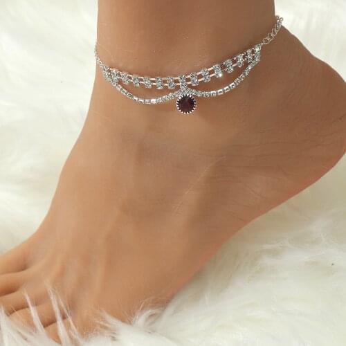 Fashiong Shiny Cubic Zirconia Anklets For Women Silver Color Crystal Bracelets Jewelry Ankle Chain Barefoot Summer