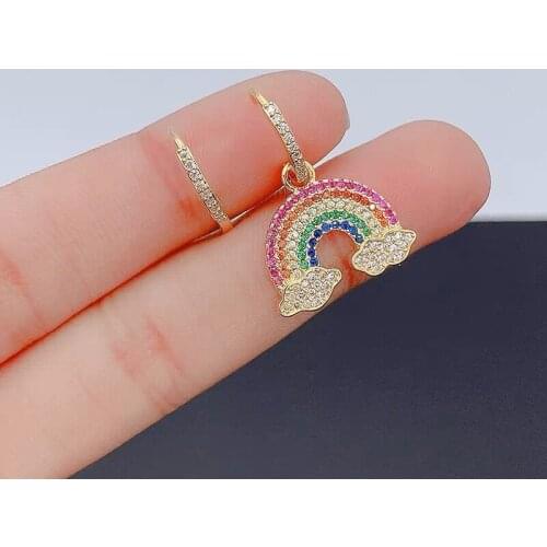 Korean Style Girl Women Fashion Rainbow Earrings Cloud Cute Gold Metal Hanging Drop Earrings Jewelry Accessories