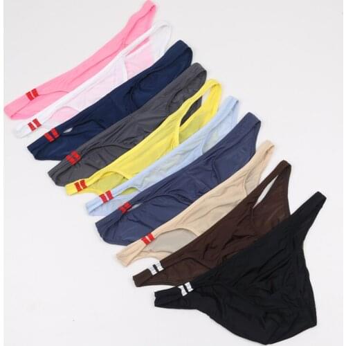 Mens Low Rise Thongs Gay G Strings Sexy Ice Silk Men Underwear Penis Pouch Panties Mens Comfort Bikini Briefs Jockstrap