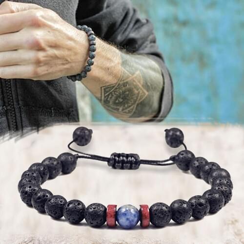 Men Bracelet Natural Black Onyx Stone Beads Tibetan Buddha Bracelet Chakra Lava Stone Diffuser Bracelets Men Jewelry Adjustable