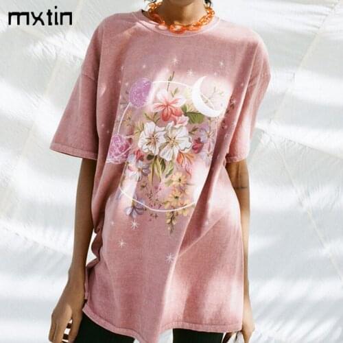 MXTIN 2021 Women Summer Print Loose T Shirt Casual Street Short Sleeve O Neck Female 2 Colours Tees Ladies Harajuku T-shirts