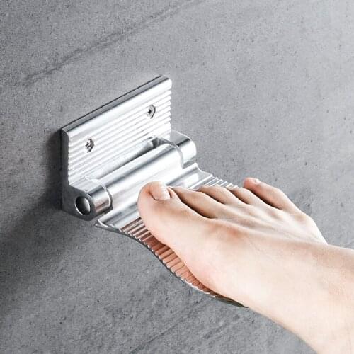 New Shower Footstool Black Aluminium Alloy Silver Wall Mounted Auxiliary Pedal Bathroom Rest Pedestal Simple Hardware Holder