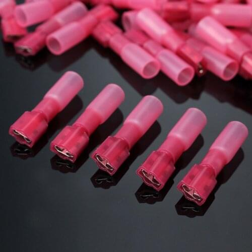 New High Quality 6.35mm 1/4 "Spade Female Red 22-18AWG Nylon Insulated Crimp Terminals with Copper Sleeve Connector Termination