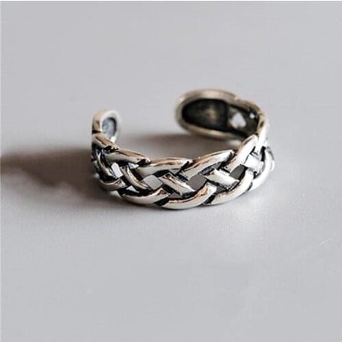New Personality Retro Chain Shaped Thai Silver Simple 925 Sterling Silver Jewelry Sweet Twist Exquisite Opening Rings SR472