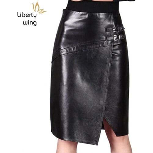 New Arrival Women Genuine leather Streetwear Casual Office Lady Sheepskin High Waist Wrap Female Pencil Skirts
