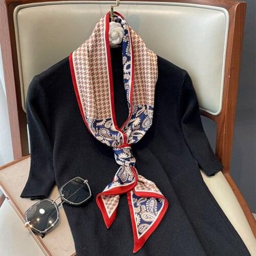 New fashion literary of small fresh and narrow long Houndstooth head scarf decorative scarf headband tie wrist strap bag belt