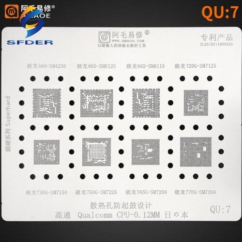 AMAOE BGA Stencil Reballing QU7 Tin Mesh For SM4250 SM6125/6115/7125/ SM7150/7225/7250/7350 CPU Solder Tin Plant Net Square Hole