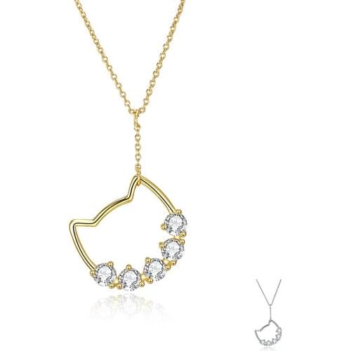 SILVERHOO Genuine 925 Sterling Silver Cat Head Shape Pendant Necklaces Trendy 5A+ Cubic Zircon CZ Women’s Necklace Fine Jewelry