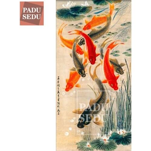 PADUSEDU 5d Diy Diamond Mosaic Embroidery Fish Full Square Rhinestones Diamond Painting Animals Chinese Cross Stitch Koi Karpers