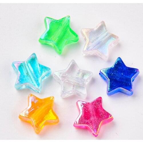 500g Transparent Plastic Beads, AB Color Plated, Star, Lime, 11x11x4mm, Hole: 1.6mm, about 2150pcs/500g