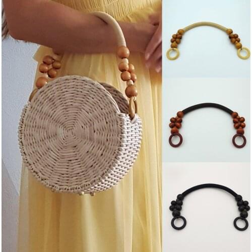 1PC Retro Bag Handle Wood Bead Rope Bag Strap Handle Shoulder Belt for Handbag DIY Replacement Bag Accessories