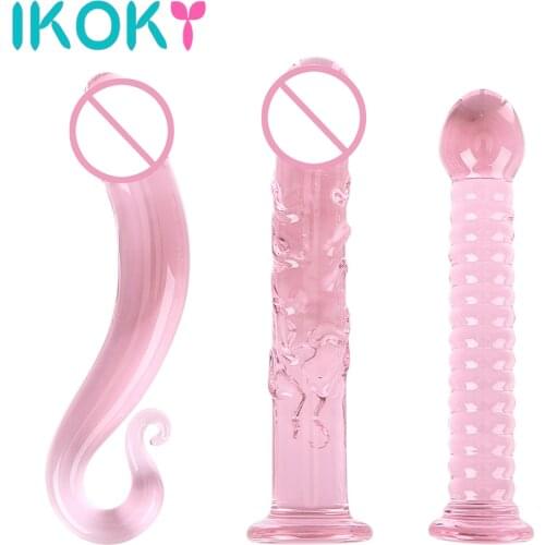 Pink Glass Fake Realistic Penis Dildos for Women Adult Men Masturbator Anal Plug Vagina Ball Sex Toys Adult Products Erotic Shop