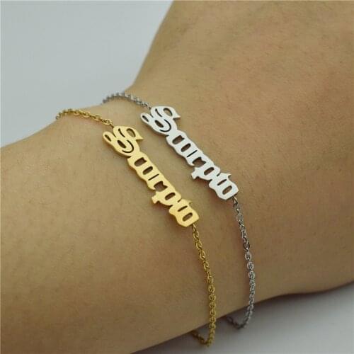 Old English 12 Zodiac Bracelet For Women Gold Leo Capricorn Sagittarius Virgo Cancer Gemini Aries Aquarius Letter Bracelet Femme