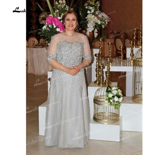 A-Line Sheer Neck Half Sleeves with Beading Floor-Length Tulle Mother Of The Bride Dresses 2021 Newest Wedding Party Dresses