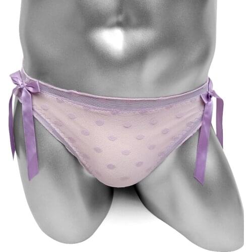 High Cutting Mesh Sissy Panties Briefs Dot See Through Butt Lingerie for Mens Underwear Super Low rise Gay Panties