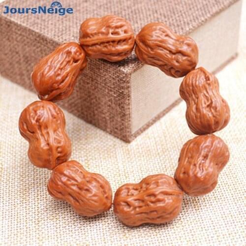 High quality Big Natural Wild Peanut Walnut Bodhi Bracelets Shaped Walnut Buddha Beads Prayer Japa Mala Wood Hand String