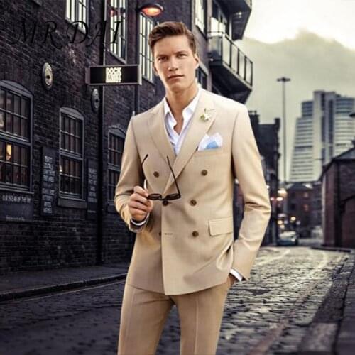 High Quality Double-Breasted Mens Suits Groom Tuxedos Groomsmen Wedding Party Dinner Best Man Suits (Jacket+Pants+Tie) K:2735