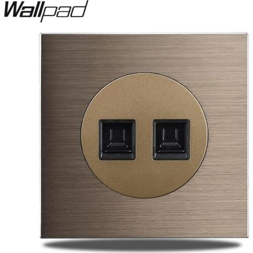 Wallpad L6 Double Internet Data Ethernet RJ45 CAT5E CAT6 Outlet Wall Socket Brown Brushed Aluminum Panel 86 * 86mm