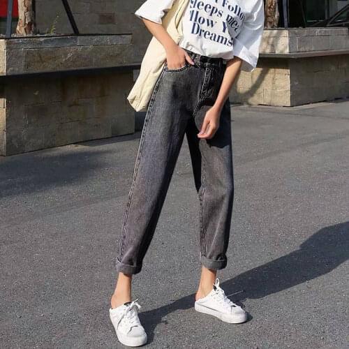 2021 Autumn Winter New High Waist Black Grey Denim Female Harem Jeans for Women Button Zipper Long Jeans Woman Y151