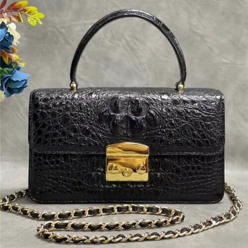 Authentic Crocodile Skin Lady Small Flap Purse Gold Hardware Women Handbag Genuine Alligator Leather Female Single Shoulder Bag
