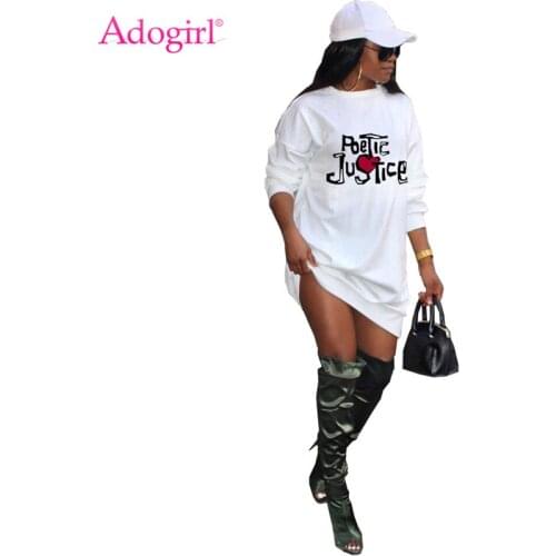 Adogirl Letter Print Women Sweatshirt Dress O Neck Long Sleeve Street Hipster Loose Casual Mini Sweater Dresses Hip Hop Clothing