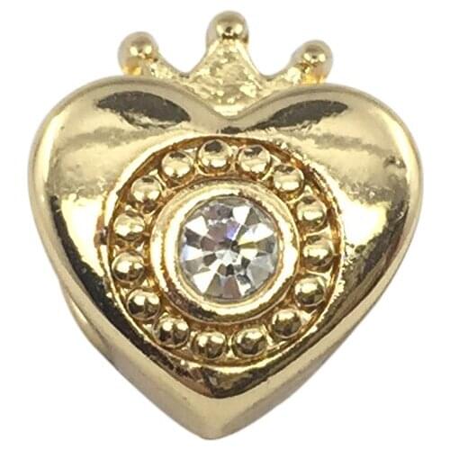 Gold- Heart With Crown and Crystal European Beads Fit Charms Bracelets&Bangles Necklace