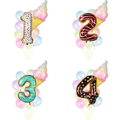 12pcs 0 1 2 3 4 5 6 7 8 9years old kids birthday favors balloon kit donut ice-cream number ballon crystal balloons 1st birth day