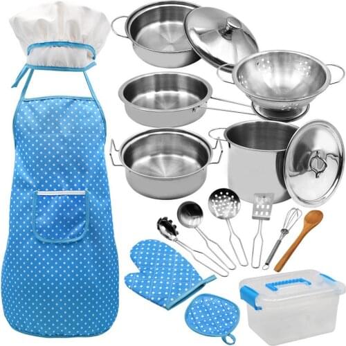 18PCS Child Kitchen Cooking Toy Set Kids House Pretend Playset Super Anti-fall Stainless Steel Kitchen Supplies