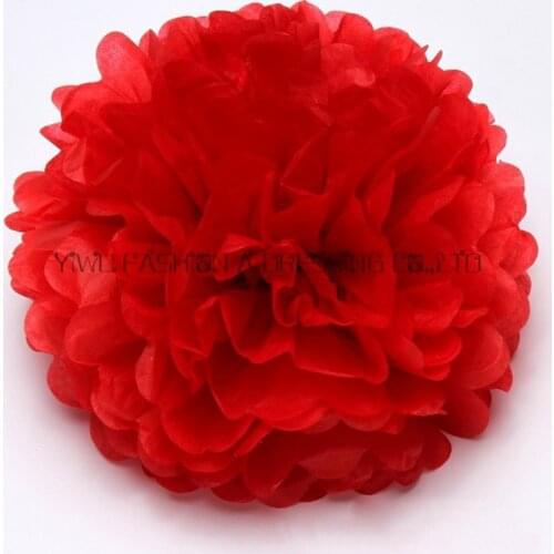20 pcs 8 inch (20cm) Red Tissue Flowers Paper Pom Poms With White Ribbon Flat Packed For Dinner Party Decorations