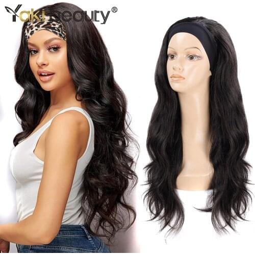 28Inch Synthetic Wavy Ice Headband Wig For Women Afro Glueless Natural Color Black Wedding Party Daily BY YAKI BEAUTY