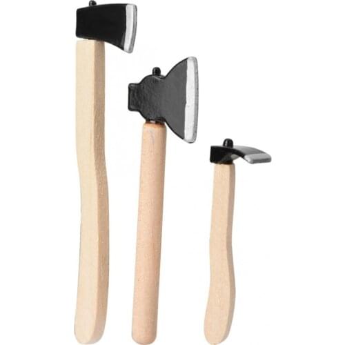3pcs/set 1/12 Mini Axe Hoe Simulation Farm Tools and Gardening Model for Doll House Accessories Miniature Pretend Play Toy