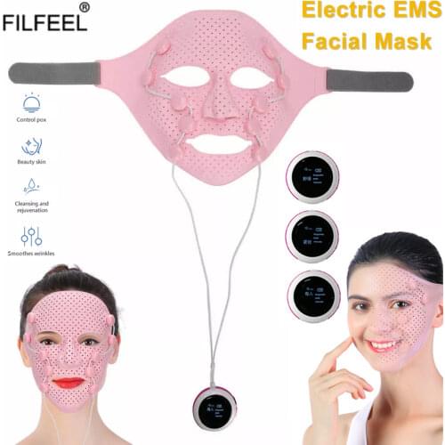 3D Silicone Facial Mask Electric EMS V Face Massager Anti wrinkle Magnet Massage Face Lifting Slimming Machine