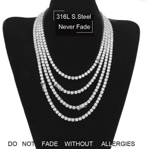 4-6mm Stainless Steel Bling Ice Out 1 Row CZ Stone Tennis Chain Chokers Necklaces for Women Men Hip Hop Rapper Jewelry Gold