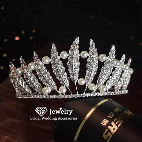 CC Wedding Crown Headband Hairband Jewelry Bridal Hair Accessories Queen Tiara Luxury Pearl Headwear Pageant Crowns Gift KC02